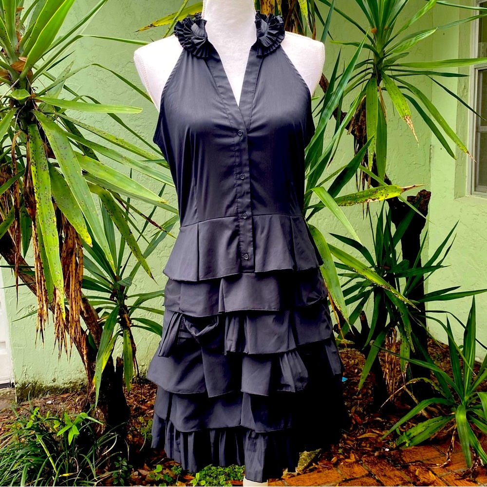 Black Ruffle Button Ruffle  Dress - Picture 2 of 8